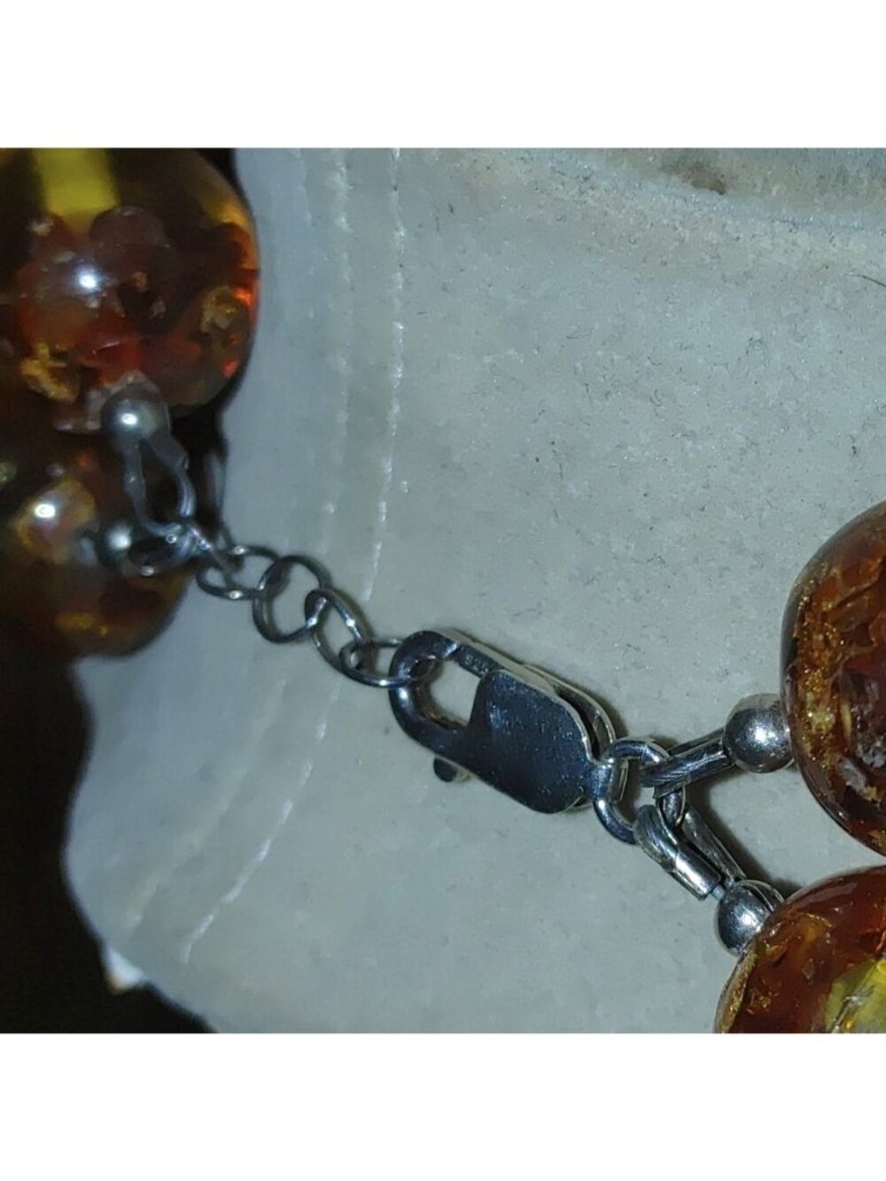 Double Strand Amber Bead Necklace Vintage Sterling Silver Clasp 206g 15mm Beads - Picture 10 of 16